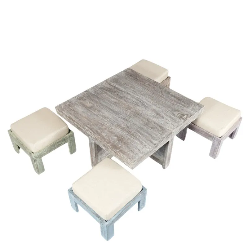 Fervon Sheesham Wooden Center Table with Stools and Cushions (Grey,White) - Nine Piece Set media 6