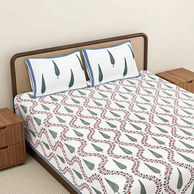 Regalia Cotton Bedsheet (Blue, Green) - 180 TC media 3