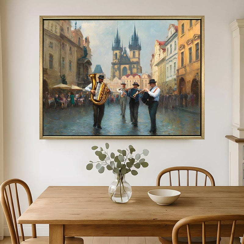 Oldtown Brass Canvas Wall Painting With Frame
