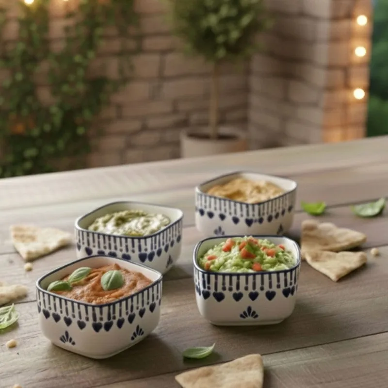 MonoServe Ceramic Dip Bowls (Blue,White ,40 mL Each) - Set Of Four media 4