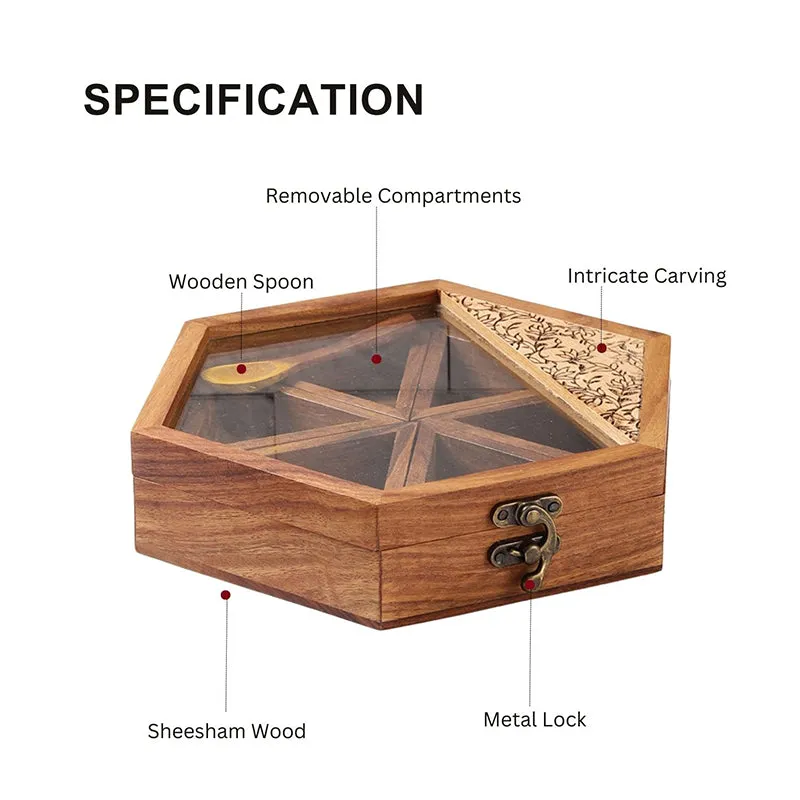 Amani Sheesham Wood Masala Box - Eight Piece Set media 4