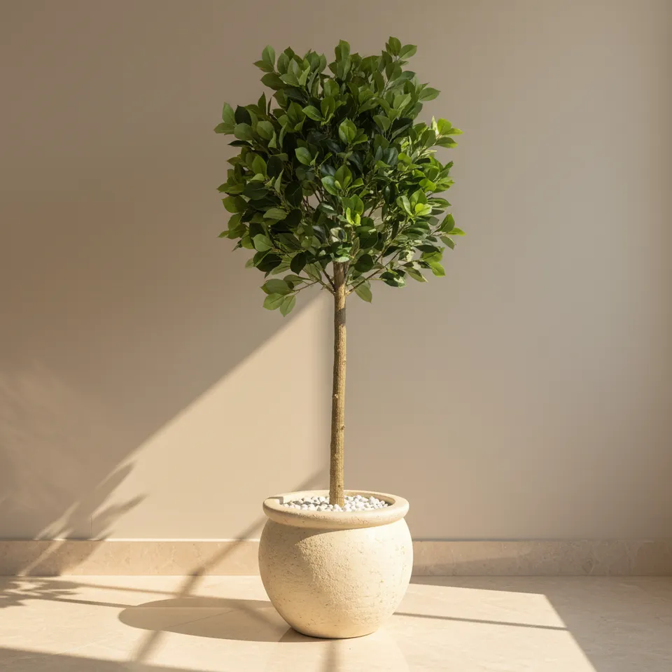 Artificial Topiary Camelia Leaf Plant With Black Fiber Pot - 5 Feet media 1