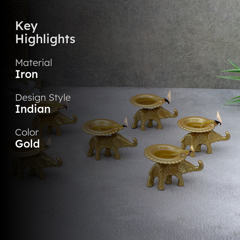 Elephant Iron Diyas - Set Of Six media 2