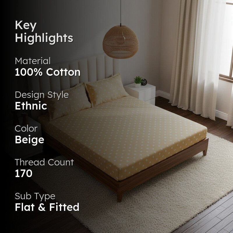 Gazal Floral Cotton Bedsheet (Beige) - 170 TC media 2