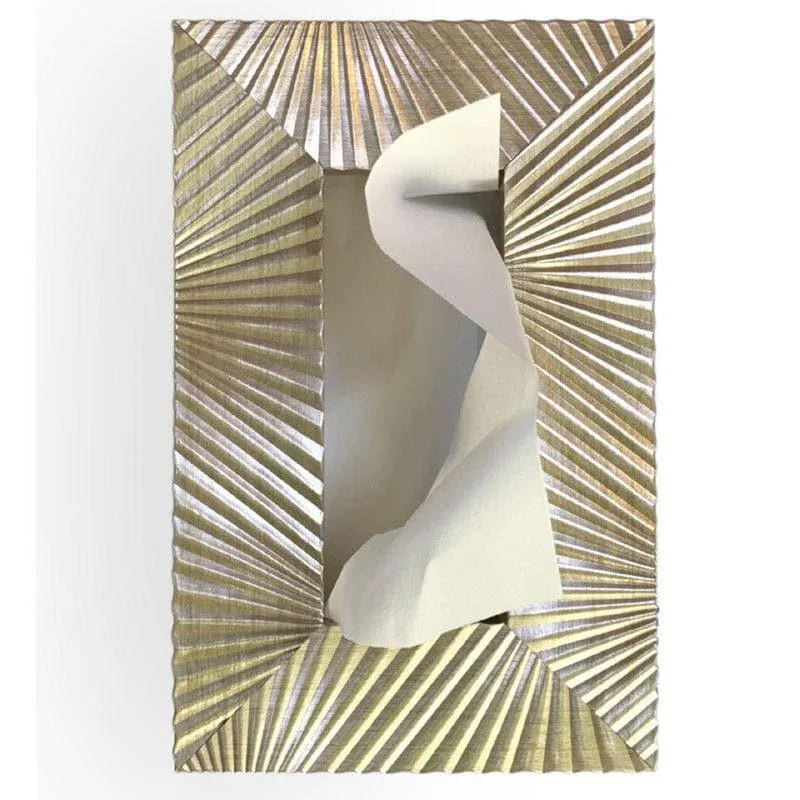 Luxurious Gold Stripe Tissue Box Holder - Stylish Wooden Design media 5