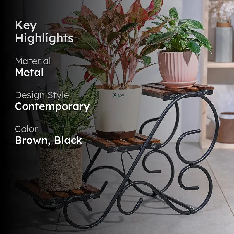 Bramble Perch Three Tier Metal Plant Stand - Black & Brown media 2