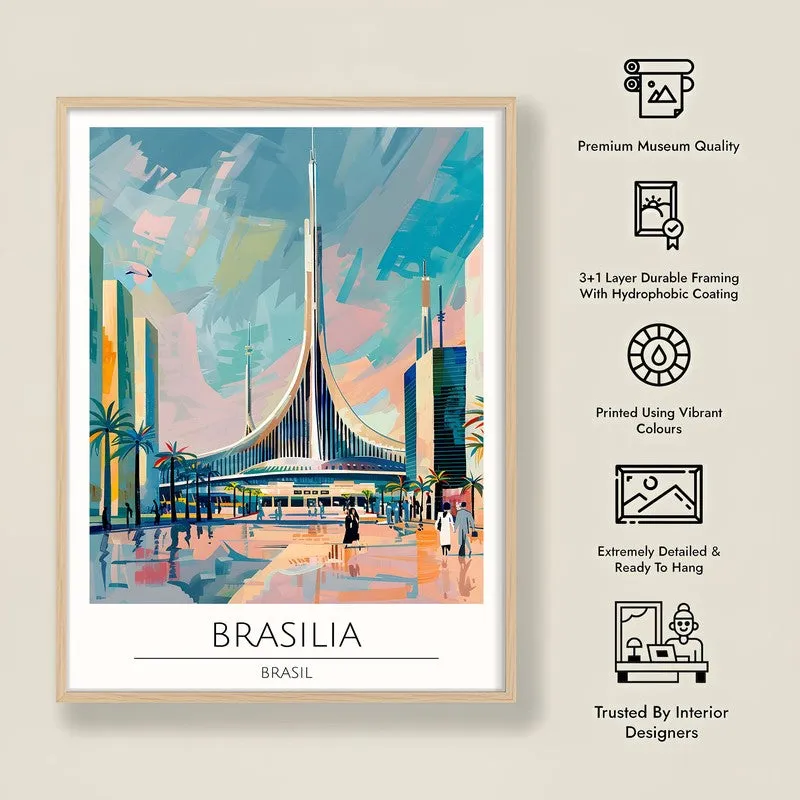 Vintage Brasilia Framed Canvas Archival Canvas Wall Painting - Natural Brown Frame media 8