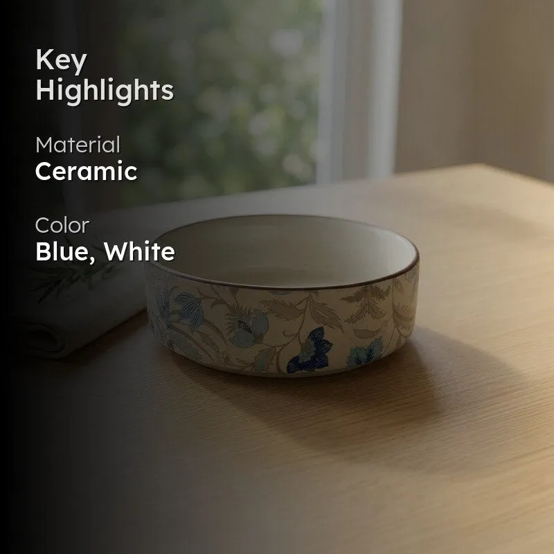 Florale Ceramic Salad Bowl (Blue) - Set of Two media 2