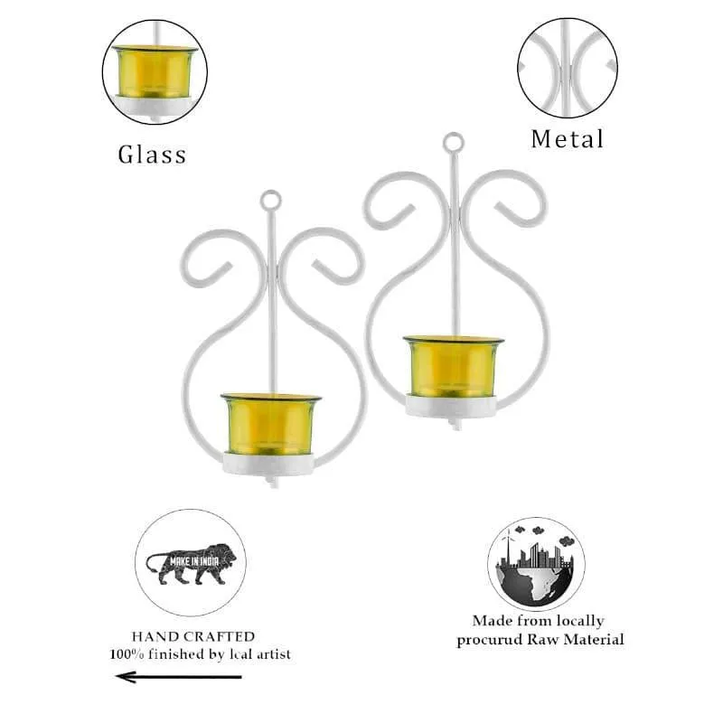 Seina White Frame Sconce Candle Holder (Yellow) - Set Of Two media 5
