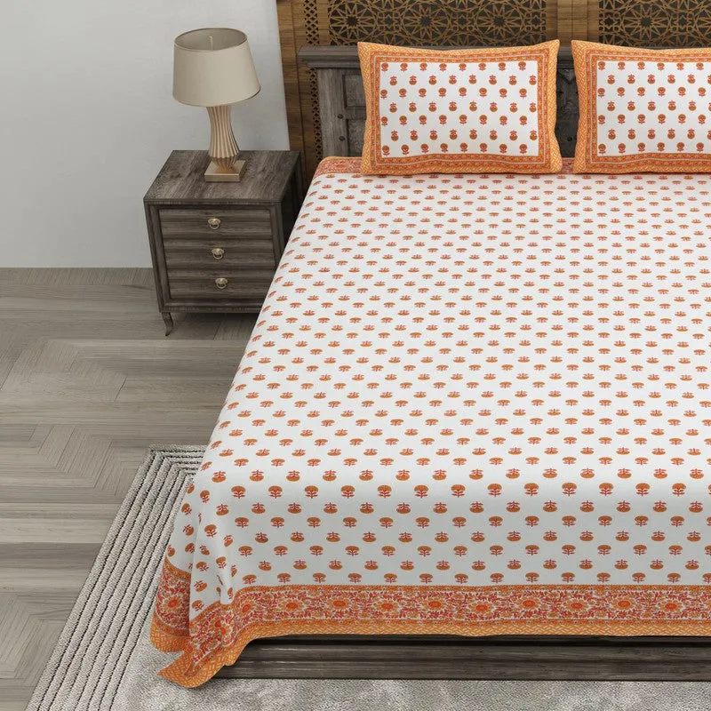 Bloomel Cotton Bedsheet (Orange,White) - 240 TC media 3