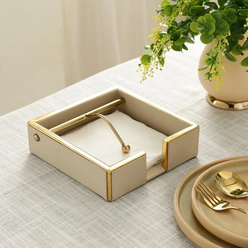 Roho Leather Tissue Holder - Beige media 1