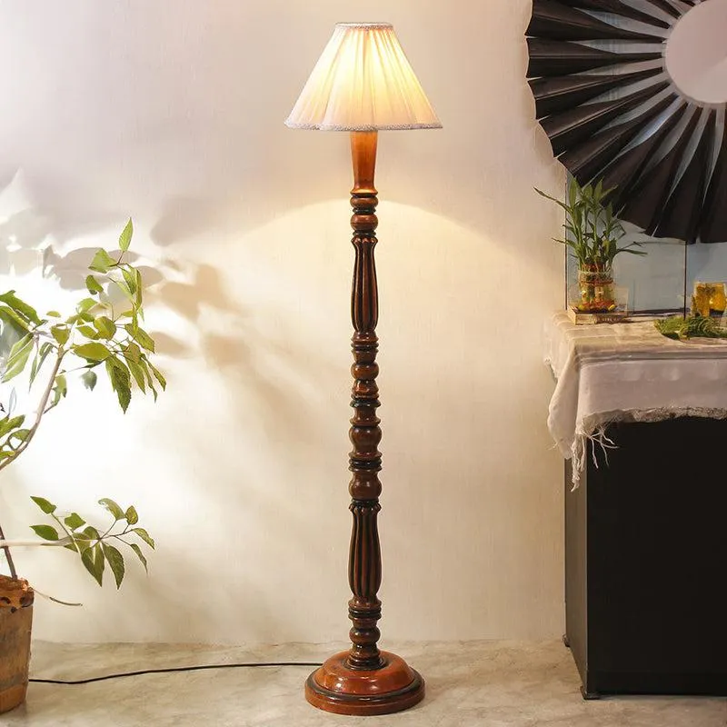 Masiya Vintage Wooden Floor Lamp - Off-White media 1