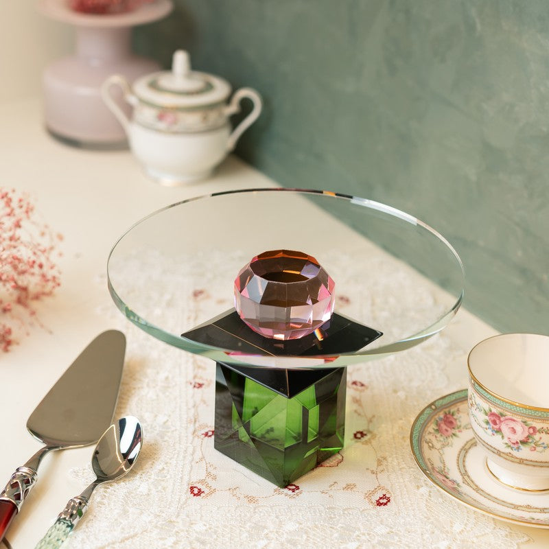 Classic Crystal Round Cake Stand - Green