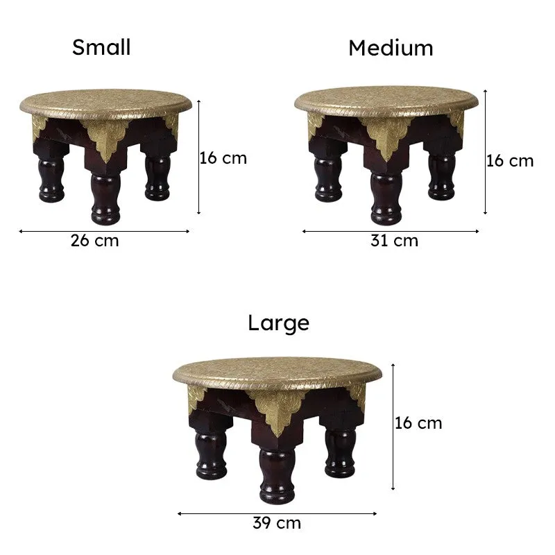 Gilded Blooms Brass Fitted Ethnic Mango Wood & MDF Stool media 6