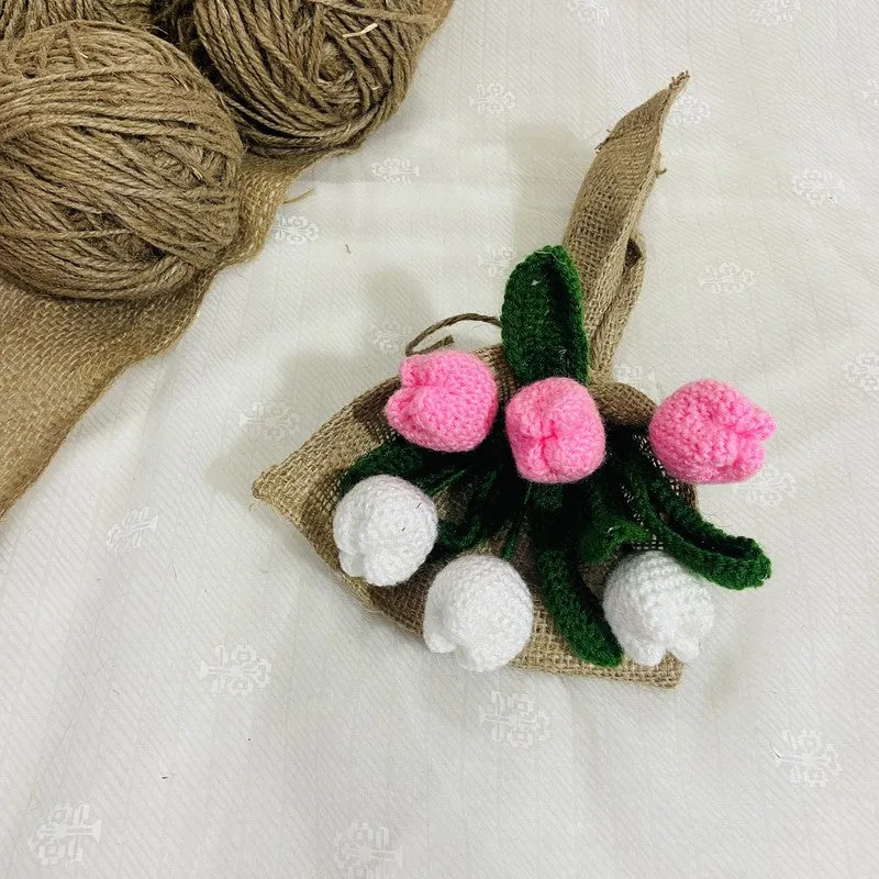 Crochet Handmade Tulip Bouquet (Pink & White) - Set Of Six media 3