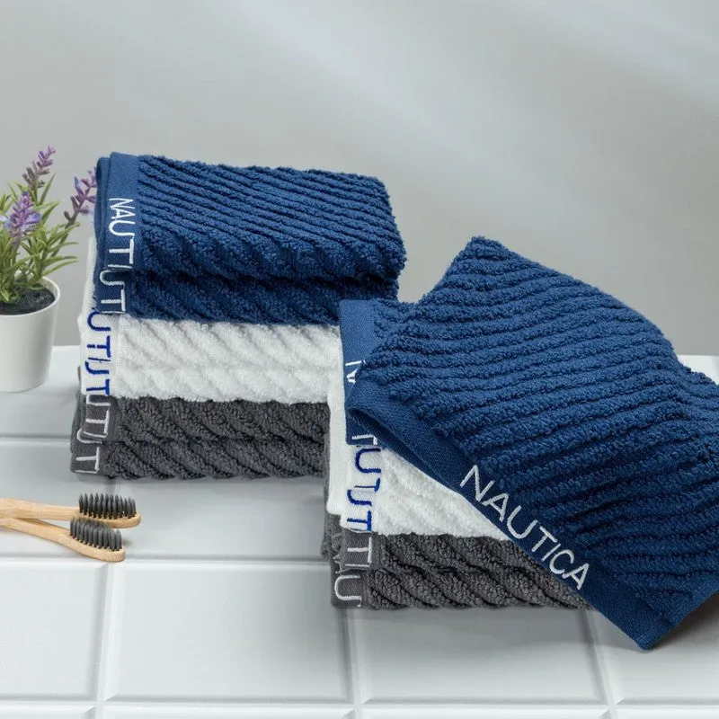 Nautica Riviera Soft Cotton Hand & Face Towel (White,Blue & Grey) - Set Of Twelve media 3