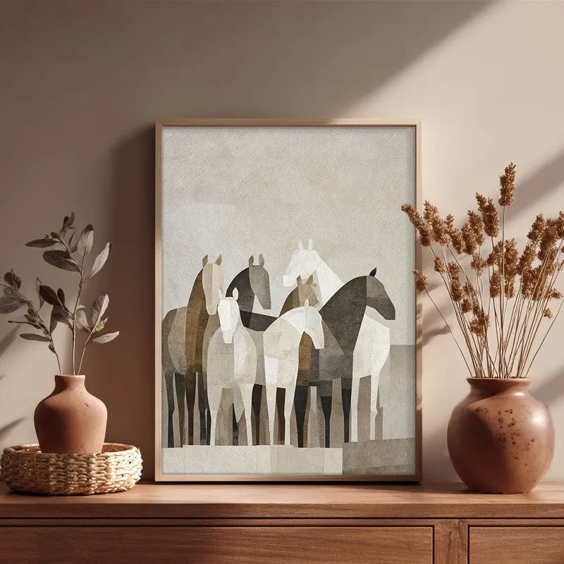 Drifting Horse Wall Painting With Brown Frame media 5