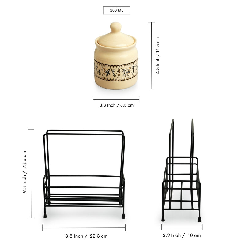 Warli Muse Air Tight Storage Jar & Stand (280 Ml) - Three Piece Set media 7