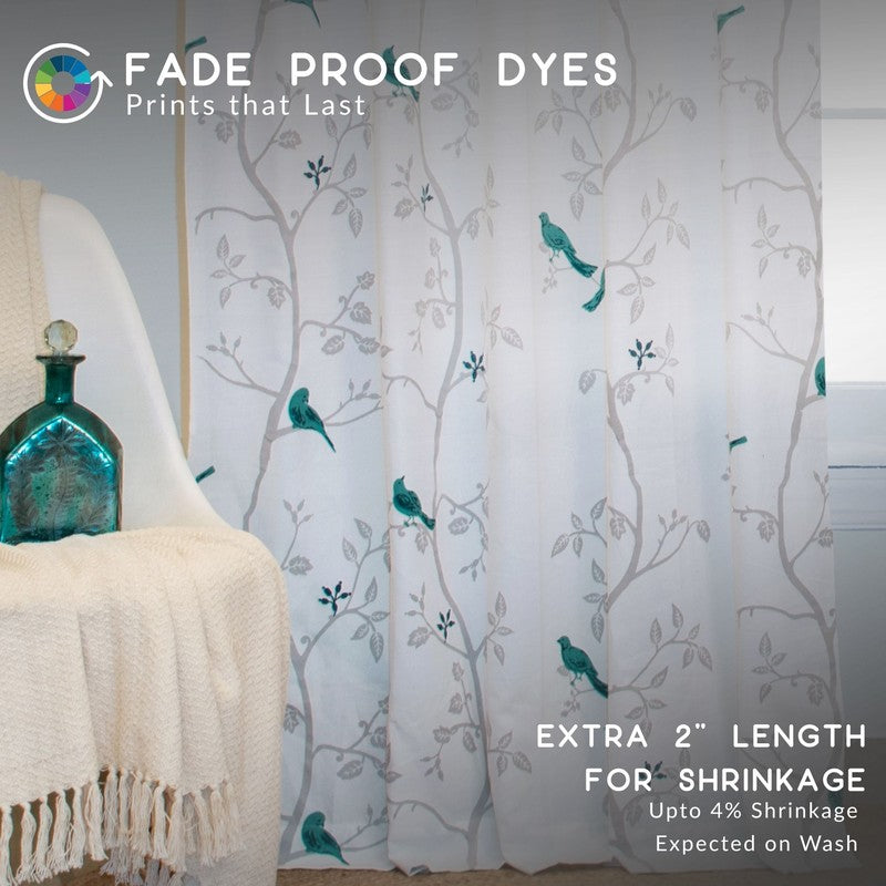 Tranquebar Home Nature Wings Cotton Curtains(Blue) - Set Of Two media 6