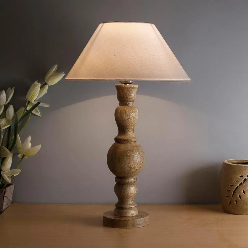 Espoir Wooden Fabric Table Lamp - Brown,White media 1