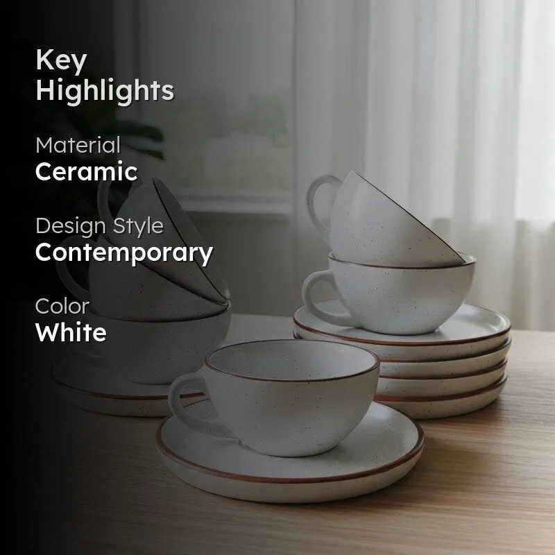 Ceramic Cup & Saucer (White/240 mL Each) - Set of Six media 2