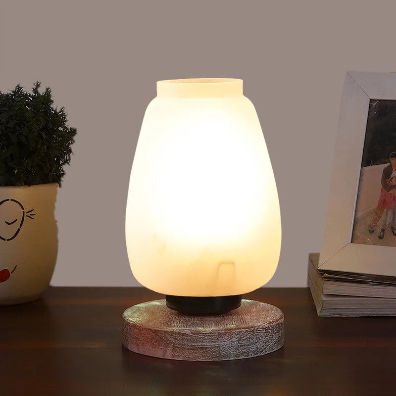 Astralune Glass Table Lamp With Wooden Base - White media 3