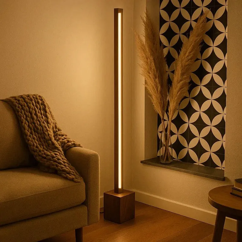 Slim Rose Wood LED Wooden Floor Lamp media 1