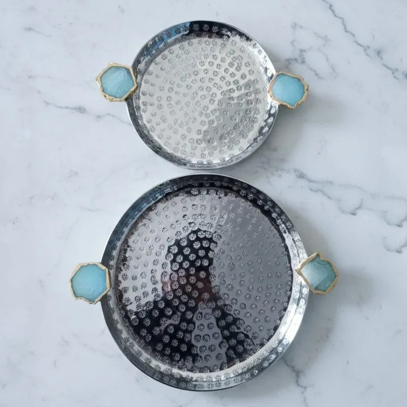 Samitha (Aluminum,Agate) Platter With Agate Decoration (Turquoise) - Set of Two media 3