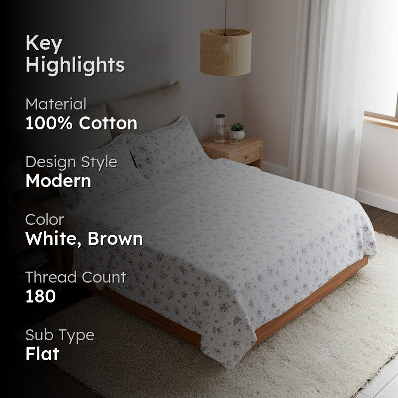 Scattered Blooms Cotton Bedsheet (Brown) - 180 TC media 2