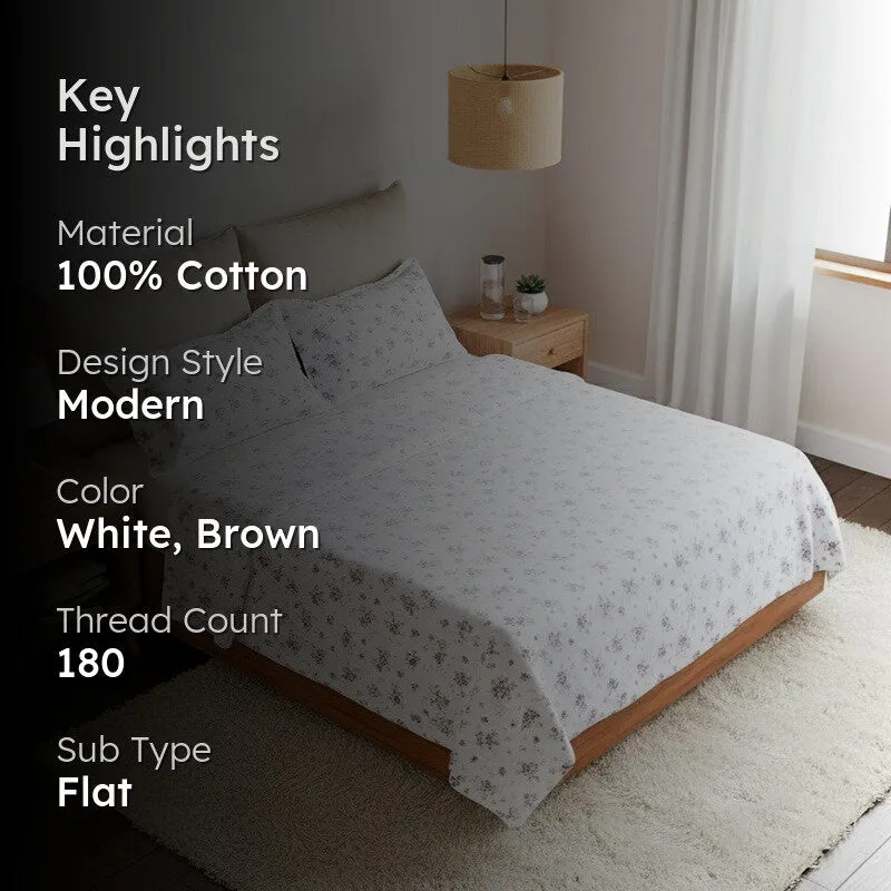 Scattered Blooms Cotton Bedsheet (Brown) - 180 TC media 2