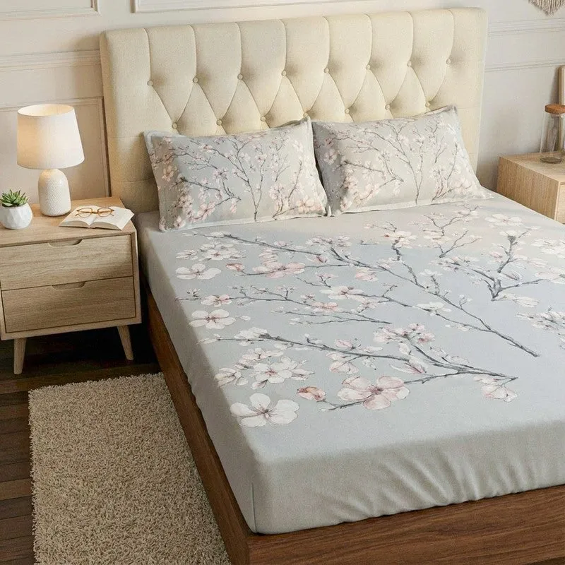 Calla Blossom Floral Cotton Bedsheet (Grey) - 200 TC media 3