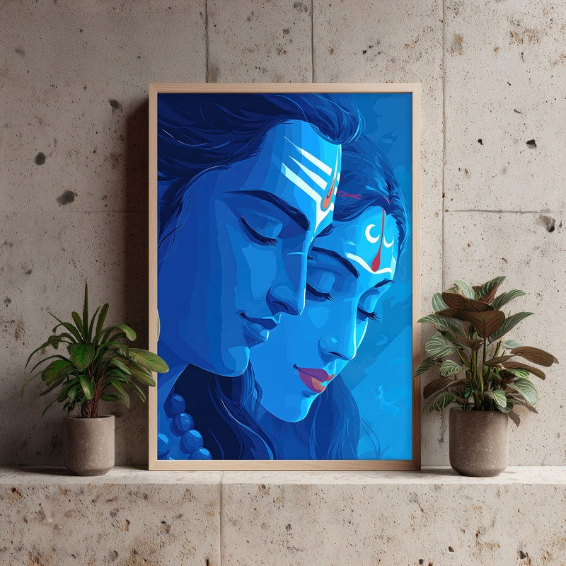 Lord Shiva & Parvati Devotional I Archival Paper Wall Art - Natural Brown Frame media 4