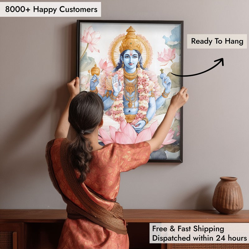 Anantha Padmanabha Spiritual Archival Paper Wall Painting With Frame - Black media 6