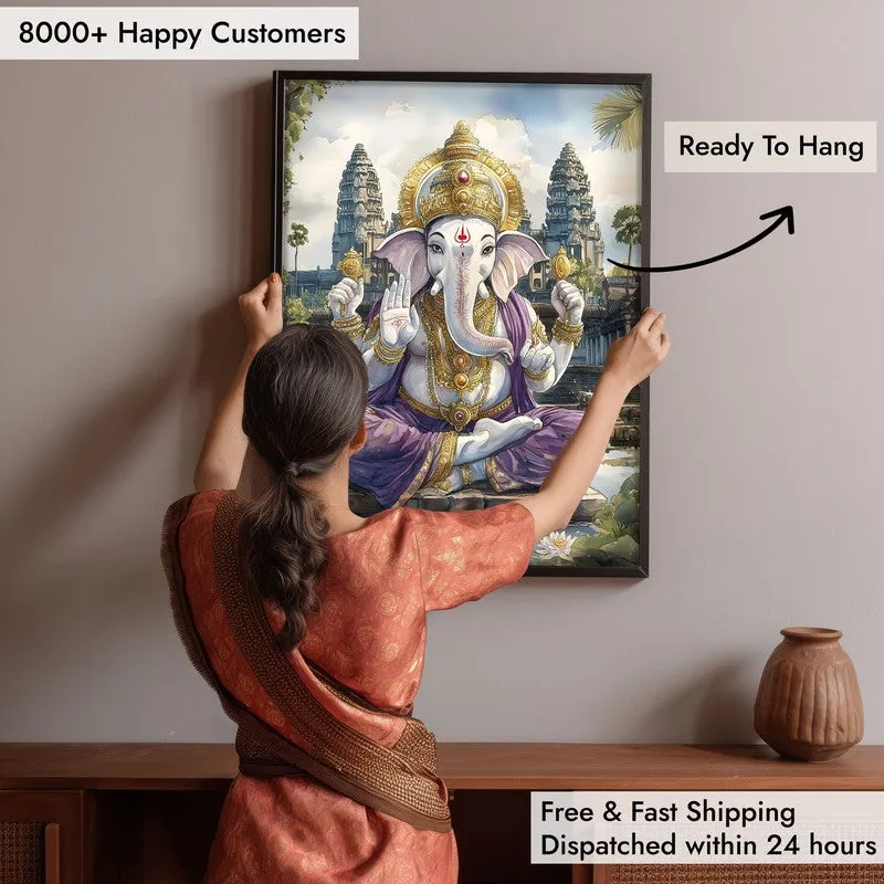 Divine Gajavaktra Spiritual Archival Paper Wall Painting With Frame - Black media 7