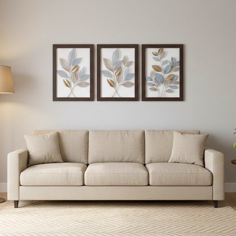 Misty Meadow Foliage Wall Painting With Frame - Set Of Three