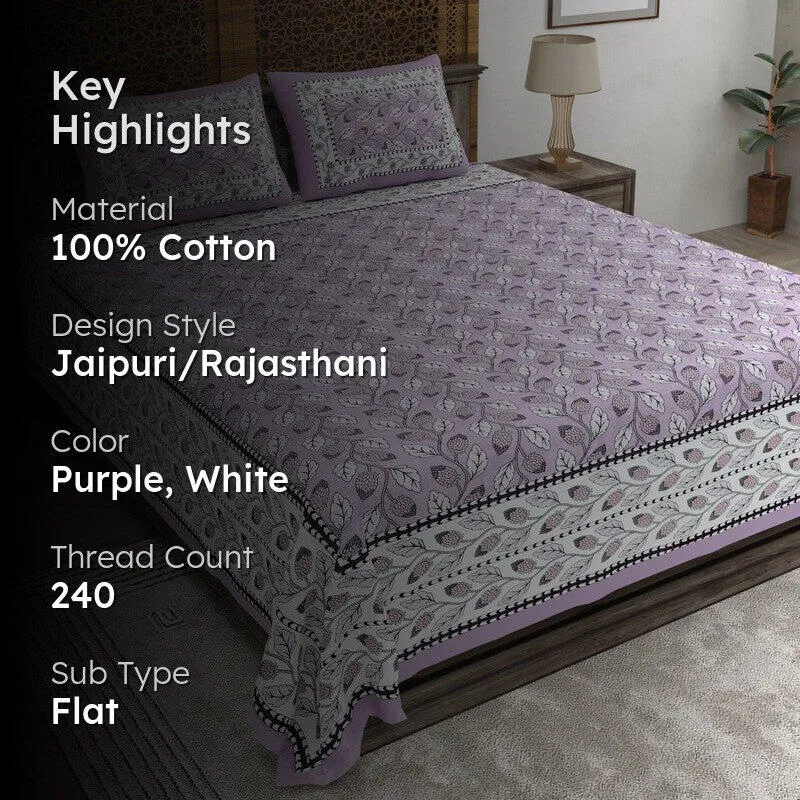 Crafta Cotton Bedsheet (Purple,White) - 240 TC media 2