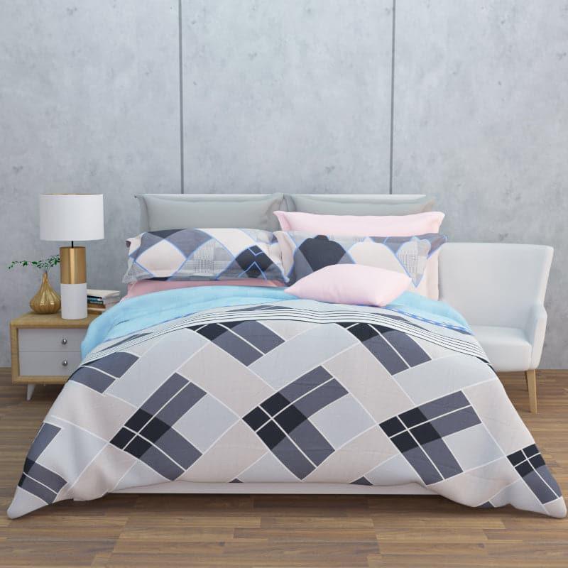 Iola Geometric Cotton Bedsheet (Grey,Blue) - 210 TC media 4