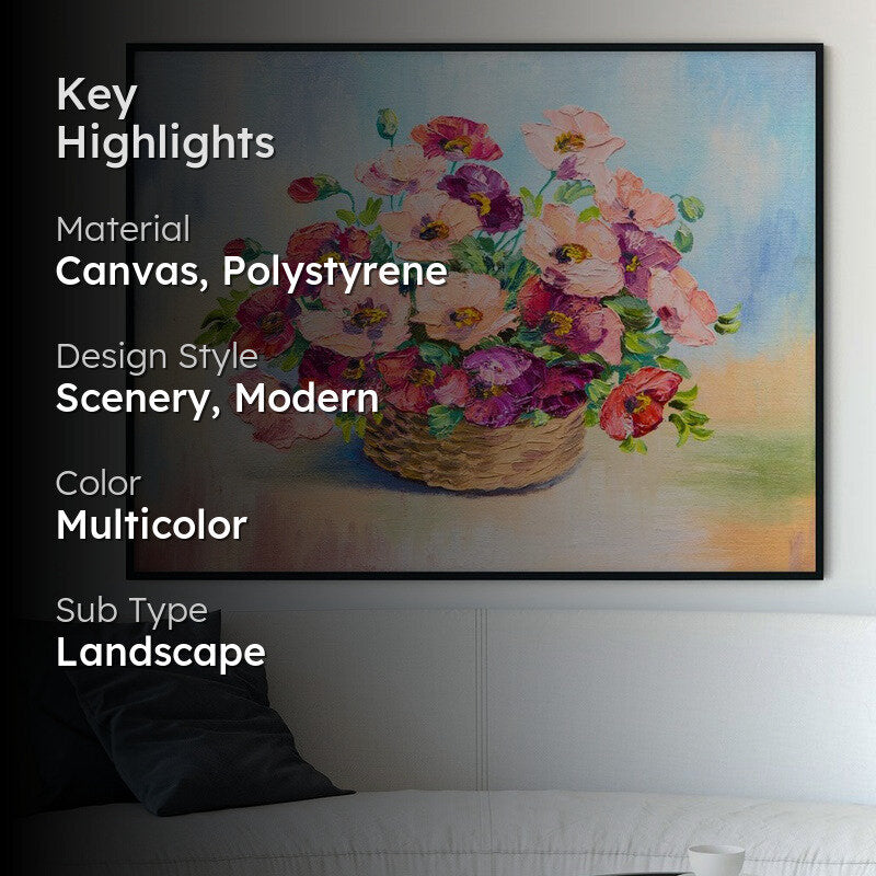 Sunset & Mountains Range Canvas Painting - Black Frame media 2