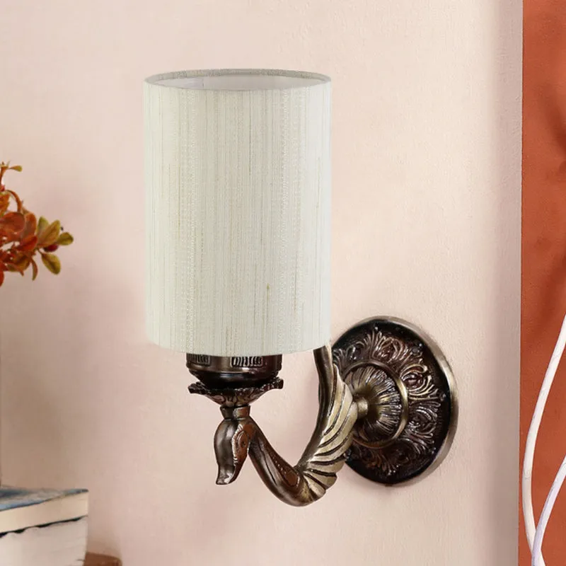 Amro Retro Cylindrical Fabric & Metal Wall Lamp - Off White media 3