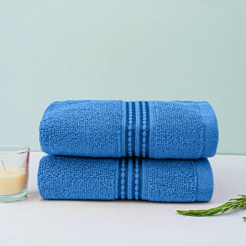 Micro Cotton LuxeDry Solid Hand Towel (Blue) - Set Of Two media 1