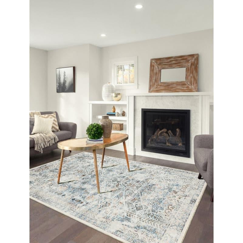 Nilaya Ethnic Anti Slip Polyester Carpet - Blue,Grey media 3