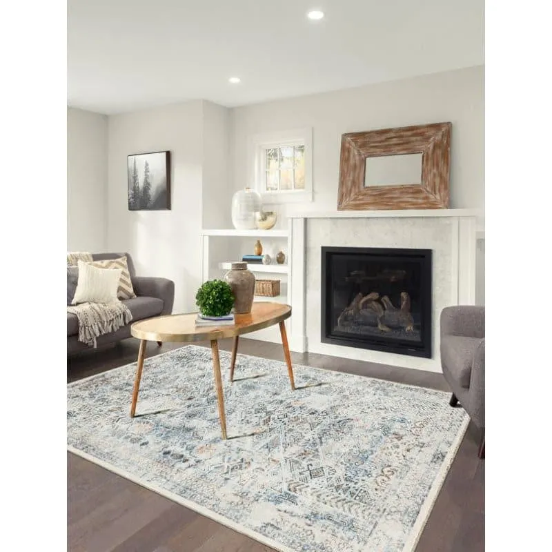 Nilaya Ethnic Anti Slip Polyester Carpet - Blue,Grey media 3