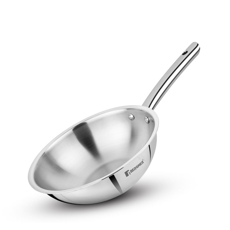Bergner Tripro Triply Stainless Steel Wok With Lid - 2800 ML image 3