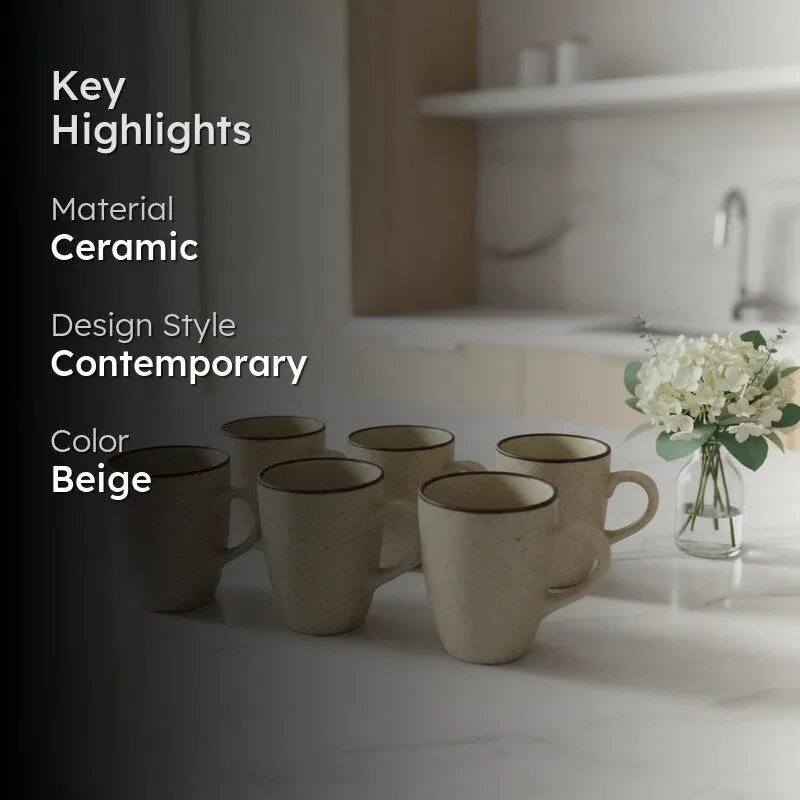 Ceramic Ceramic Coffee Mug (300 mL Each,Beige) - Set Of Six media 2
