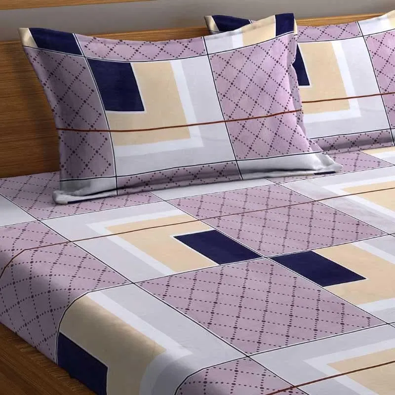 Asymmetric Tile Printed Microfiber Bedsheet (Purple) - 130 GSM media 5