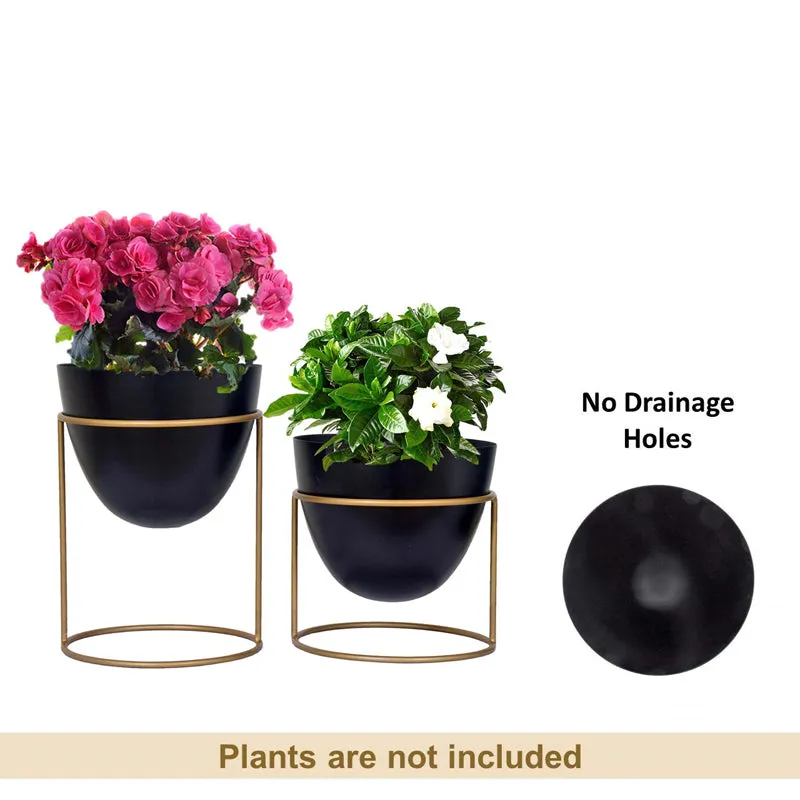 Trudene Metal Pot With Stand (Black & Gold) - Set Of Two media 6