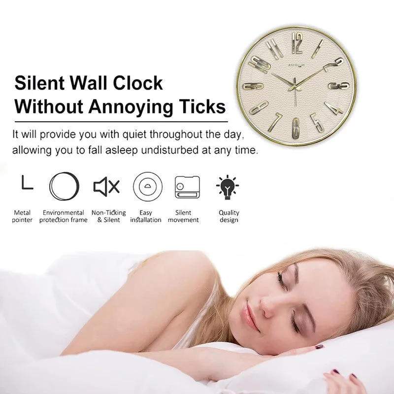 Elite Numeric Plastic Wall Clock - Off White & Gold media 6