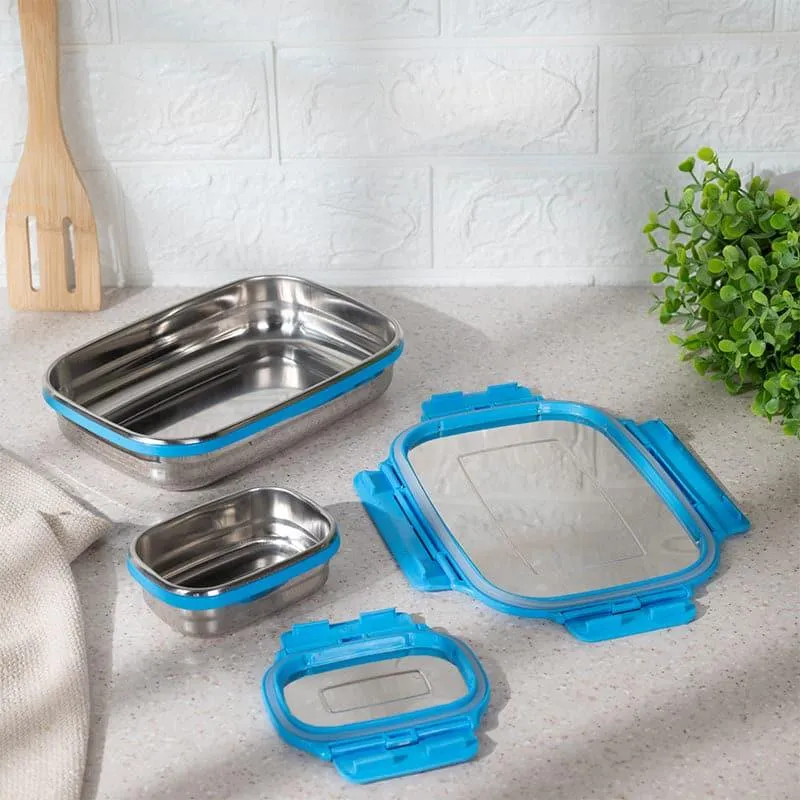 Viora Blue Stainless Steel Lunch Box (775/150 mL) - Two Piece Set media 3