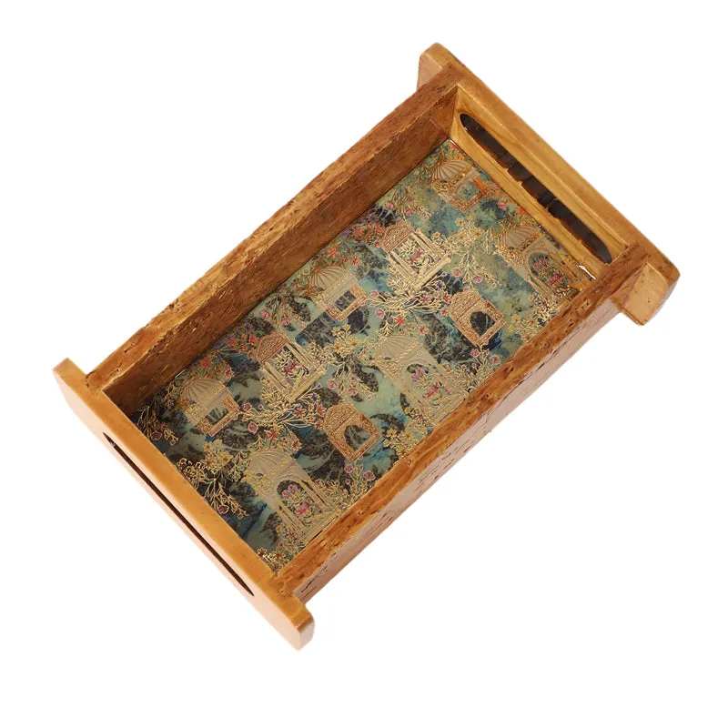 Jharokha Charm Wooden Serving Tray (Gold,Blue) media 4