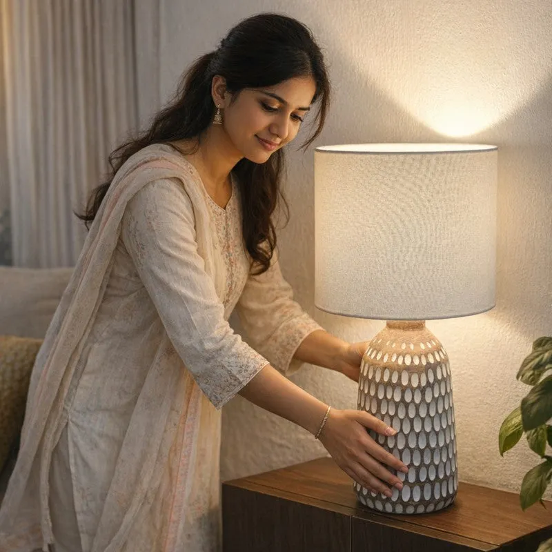 Sajira Wooden Table Lamp - White,Beige media 3
